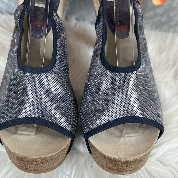 Vintage Donald Pliner Blue Metallic Stretchy Slingback Heels Size 8 - Picture 3 of 11